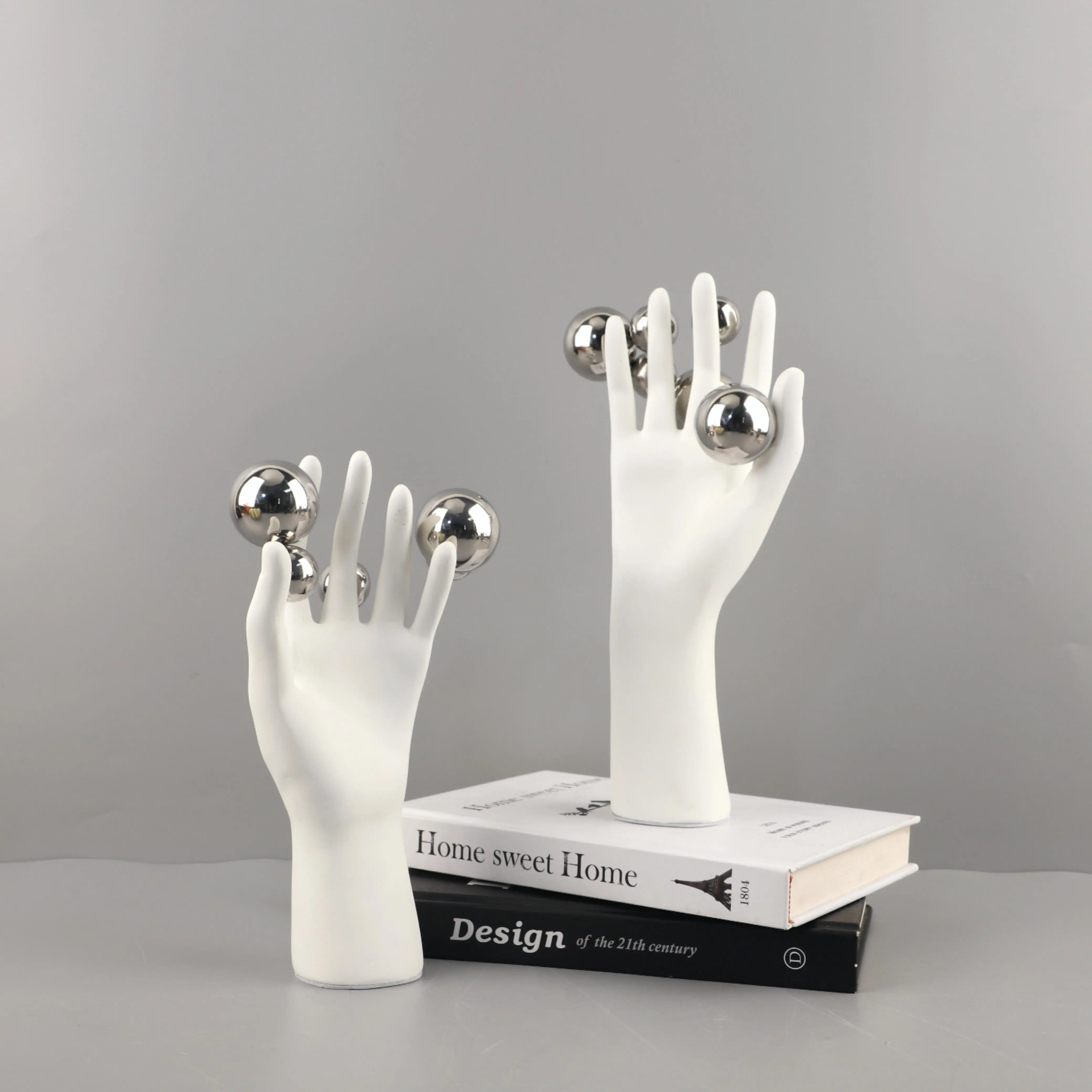 Creative Abstract Figures Sculpture Room Aesthetics Decor  Golden Ball Decorative Character Hand Palm Crafts Desk Decoration