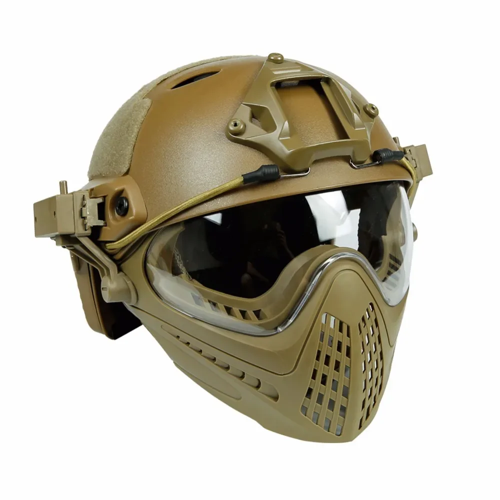 WoSporT Tactical Helmet with Mask Airsoft Paintball Overall Helmet CS Military WarGame Motorcycle Cycling Hunting Fast Helmet