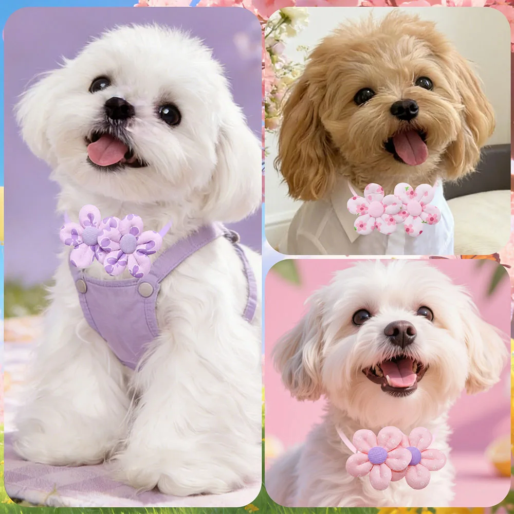 10PCS Flower Shape Sweet Dog Bowties Adjustable Puppy Bowknots Colorful Small Dog Cat Necklaces Pet Supplies For Dogs - view 3