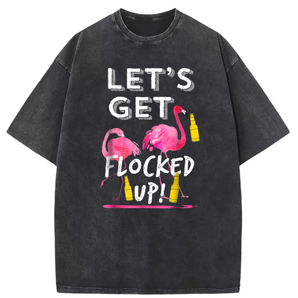 England Style Lets Get Flocked Up Funny Flamingo Drinking Party Shirt Tee For Men High Quality Long Sleeve Sweatshirts