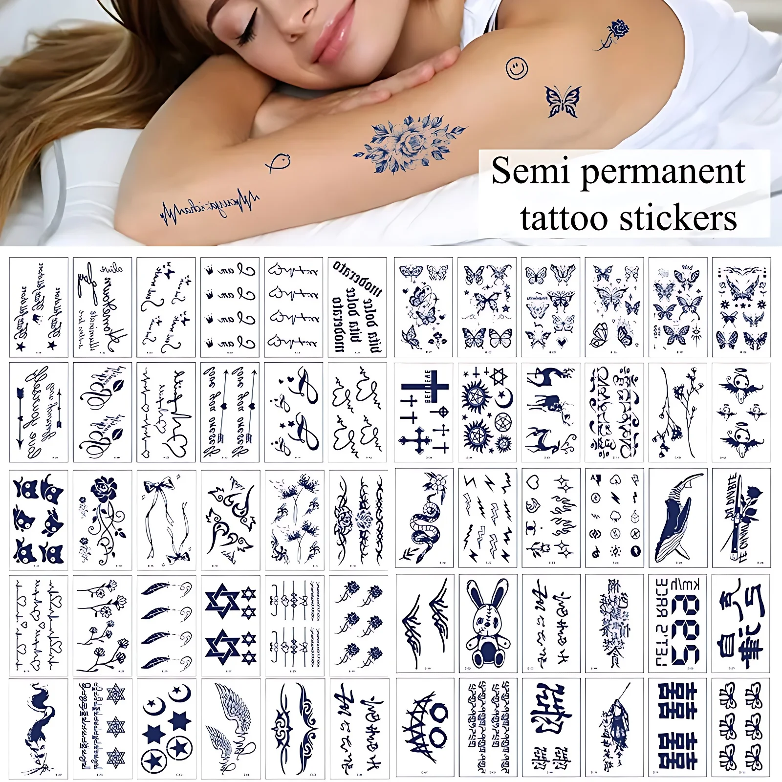 Tatouage semi-continu pour femmes Adul Swallow Spades Wing Totem, transfert d'eau de jus de plantes papillon pour bras de rinçage, 30 pièces/ensemble