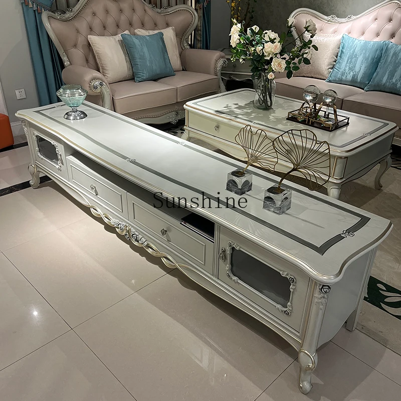 

European TV cabinet coffee table combination living room solid wood luxury furniture villa film and television