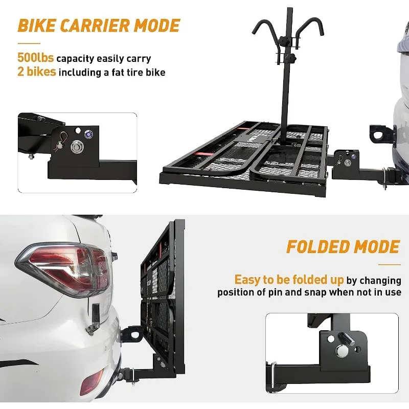 حامل البضائع مع حامل الدراجة 60 بوصة × 24 بوصة × 14 بوصة حامل وصلة مقطورة قابل للطي بسعة 500 رطل للمعيار، F #4