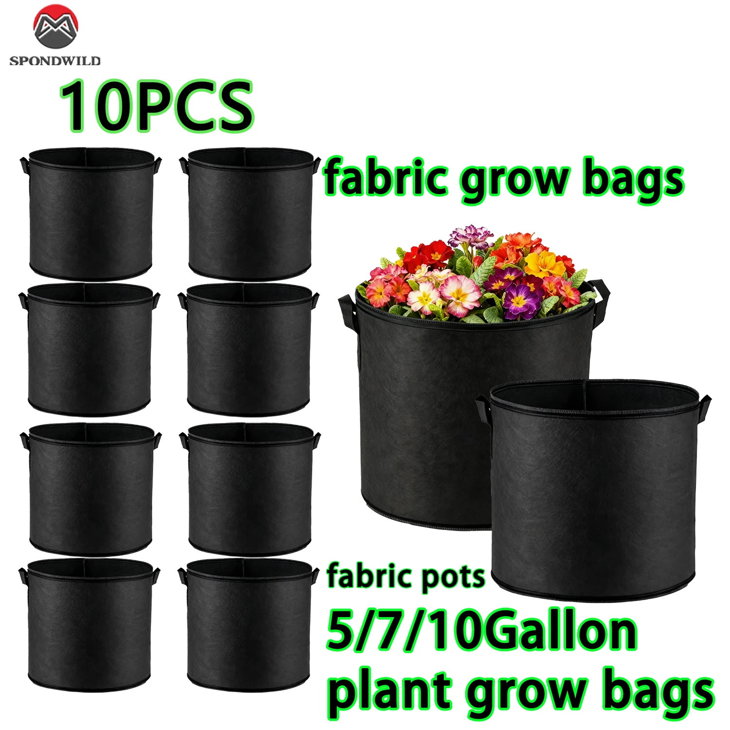 1/6/10 Packs Grow Bags 5/7/10Gallon, Non-Woven Fabric Pots with Handles & Reinforced Edges, Vegetable Planters for Garden