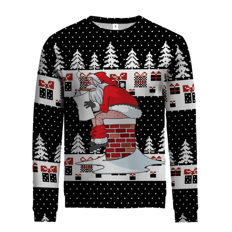 سانتا كلوز نمط هوديي للرجال شجرة عيد الميلاد ثلاثية الأبعاد مطبوعة البلوز الخريف الشارع طويلة الأكمام س الرقبة هوديس بلوزات فضفاضة