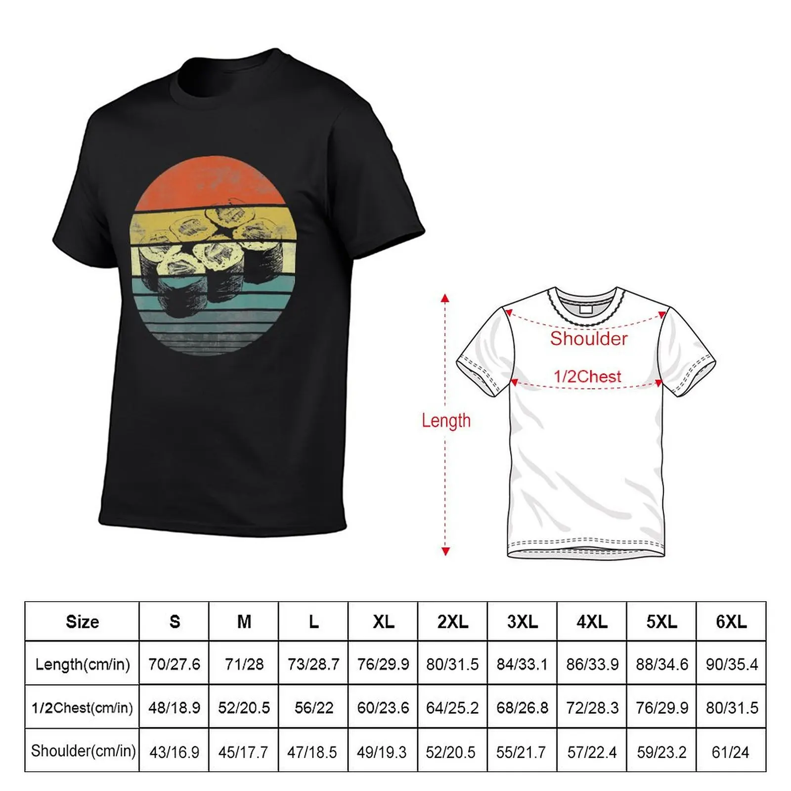 Retro Sushi Roll Sashimi Lover Funny Japanese Food Chef Gift T-Shirt Short sleeve tee quick-drying mens champion t shirts