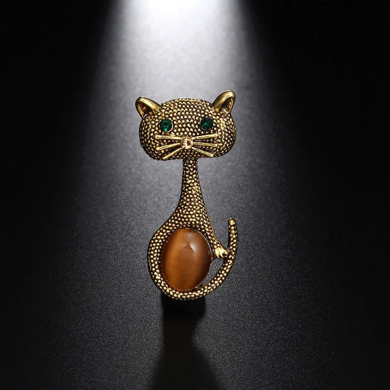 Vintage green eyes cat brooch fashion animal pin jewelry