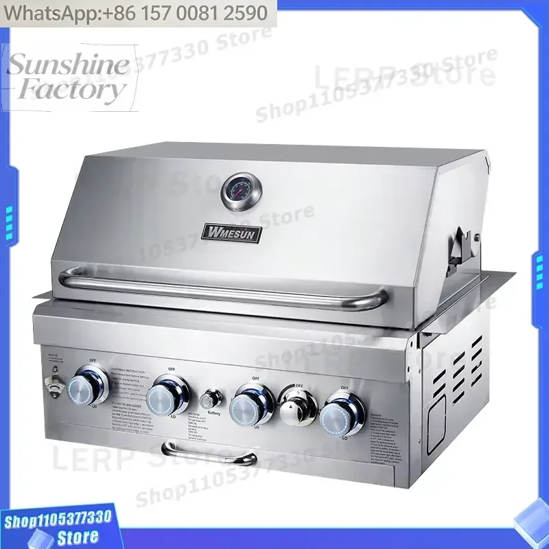 Outdoor Kitchen Built-in BBQ Grill 5 burner with Thermometer Full Stainless Steel