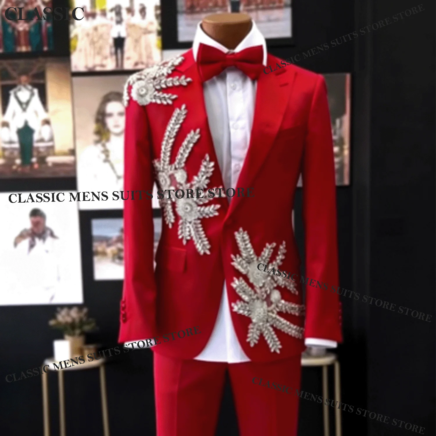 

Glitter Crystal Diamond Suit For Men Customized Groom Party Male Blazer 2 Piece Sets Luxury Slim Fit Tuxedos Wedding Ropa Hombre