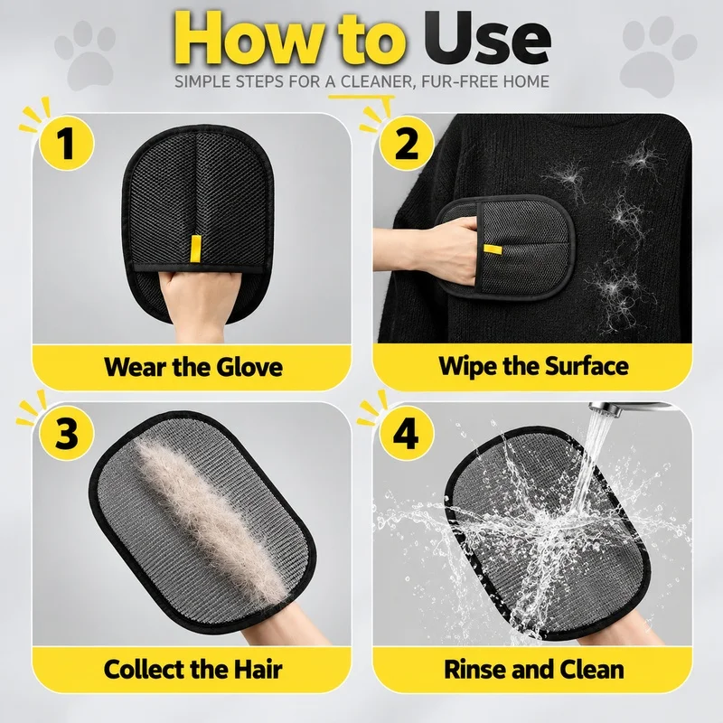 Double-sided electrostatic hair removal gloves can quickly clean the floating hair of pets, which can be washed and reused, maki
