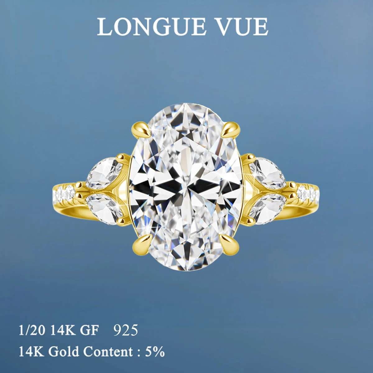 

14k Gold Filled 4.5CT Oval Cut Moissanite Halo Ring for Women Wedding Marquise Cut Cubic Zirconia Engagement Promise Rings