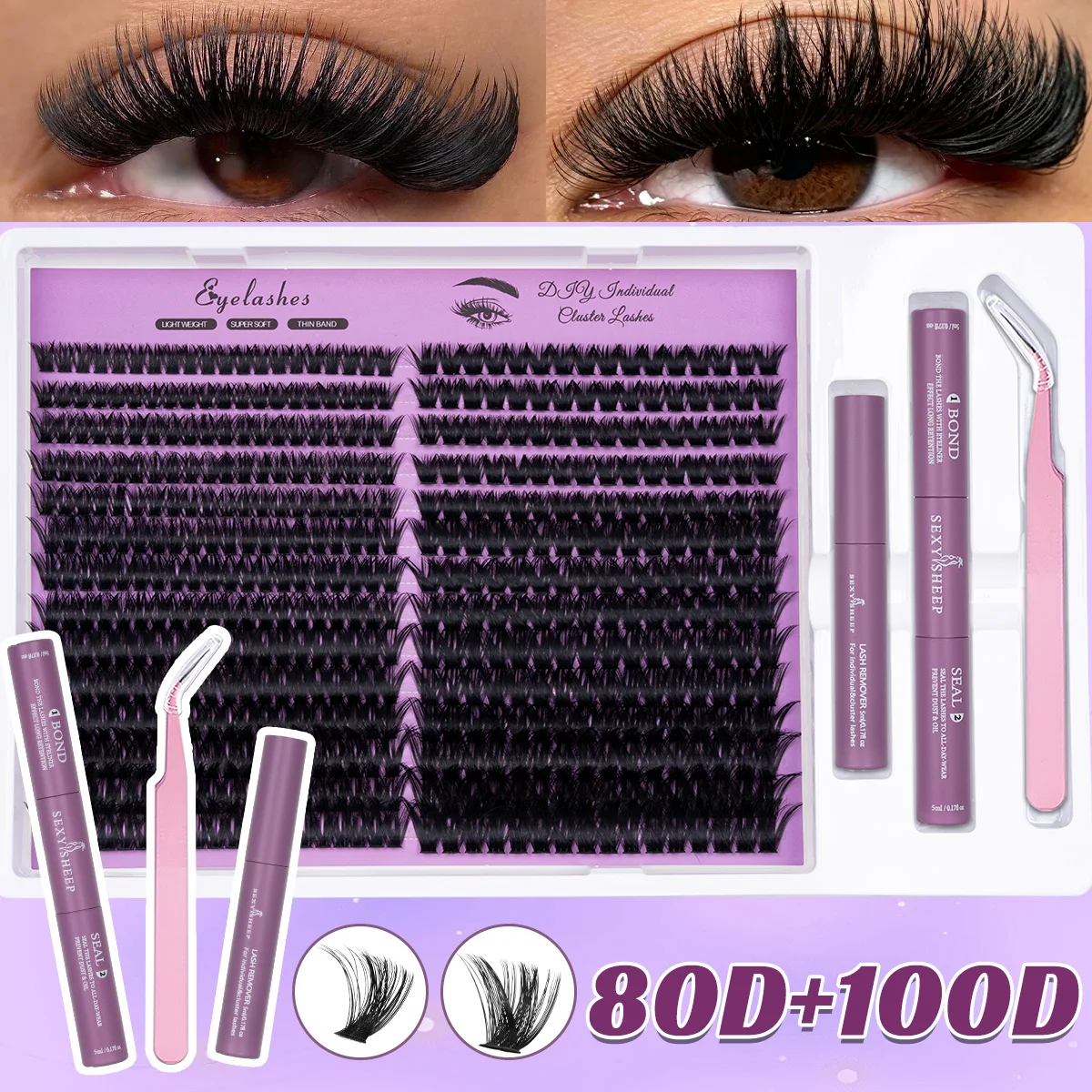 DIY Wimpern-Cluster-Set, Wispy-Wimpernverlängerungen, Natürliches Volumen, Einzelwimpern-Set mit Kleber, Fixiermittel, Entferner und Pinzette – Detail 8