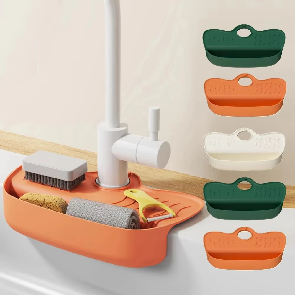 Splash Proof Silicone Sink Drain Rack Water Collecting Pad Multifunction Faucet Drain Rack Saving Space Portable