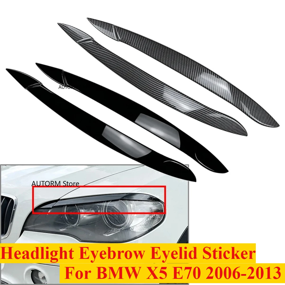 

Pair Car Headlight Lamp Eyelid Eyebrows Lid Cover Trim For BMW X5 E70 2008 2009 2010 2011 2012 2013