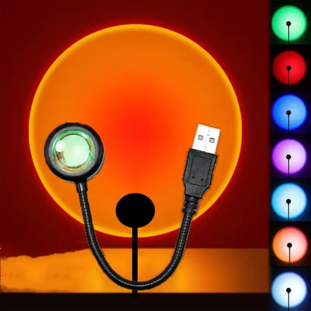 

USB Sunset Lamp Rainbow Neon Night Light Projector Photography Wall Atmosphere Lighting Bedroom Room Decor Gift