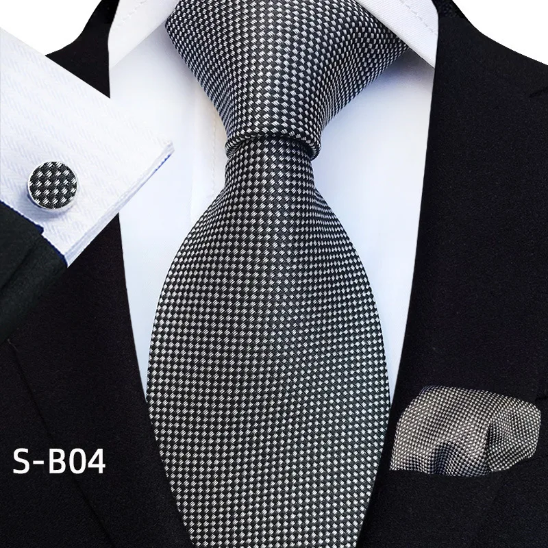 gravatas masculina New Men\'s Business Hand Tie Pocket Scarf Cufflinks Three Piece Set Professional Work Dress Stripe Wedding Tie