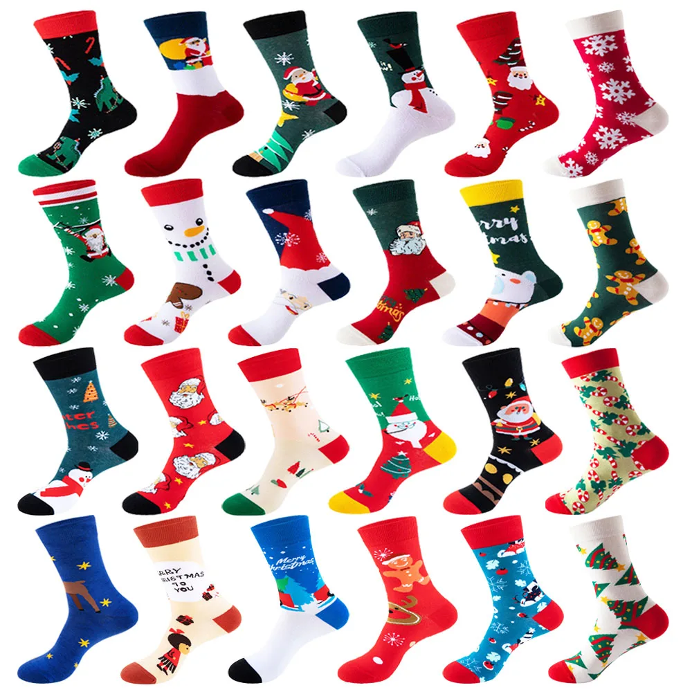 3/6/8/12 Pairs Random Unisex Novelty Christmas Socks Funny Santa Claus Snowflake Crew Socks For women and Men's Christmas Gifts