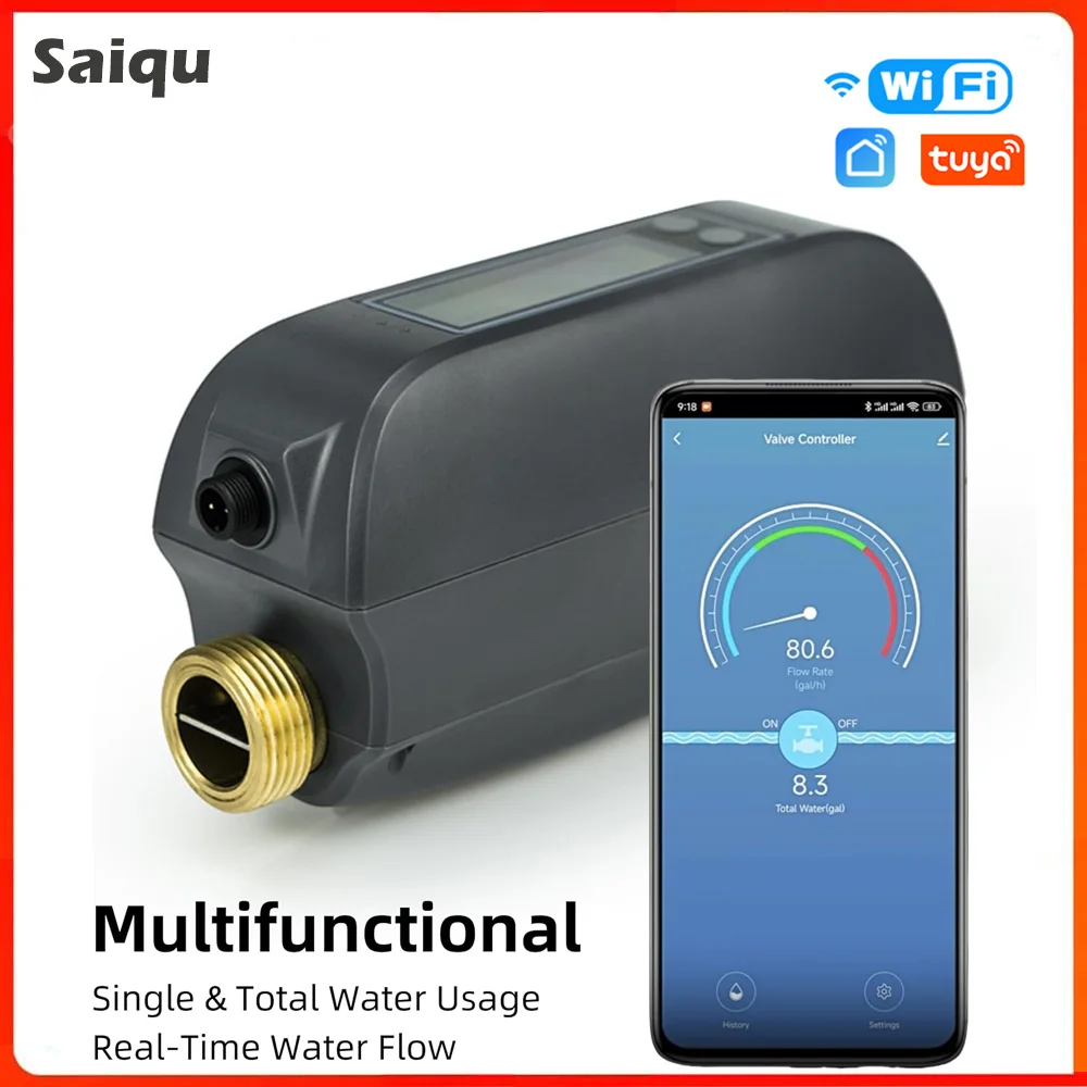 

Tuya WiFi Water Consumption Flow Meter Ultrusonic Watering Monitor App Remote Control Water Shut ON/OFF Valve