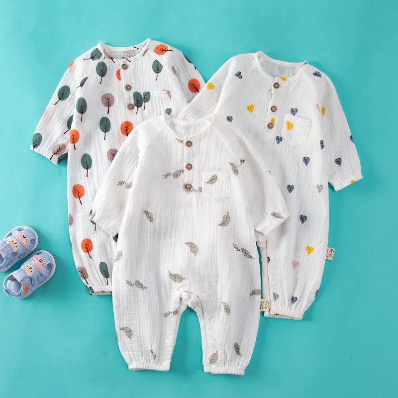 Baby Boys Girls Jumpsuit Clothes Newborn Muslin Cotton Kids Long Sleeve Stars Romper 0-3T