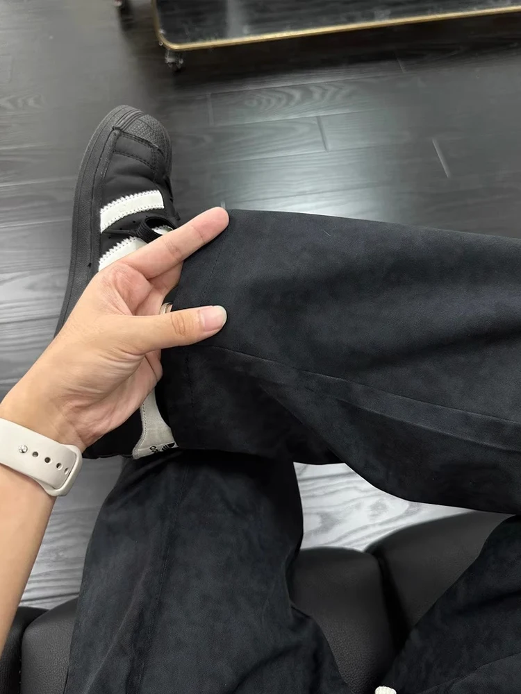 

k Brown Casual Loose Fit American Sle Vintage Work Trousers for Men Autumn Season Polyester Fiber Straight Leg Pants