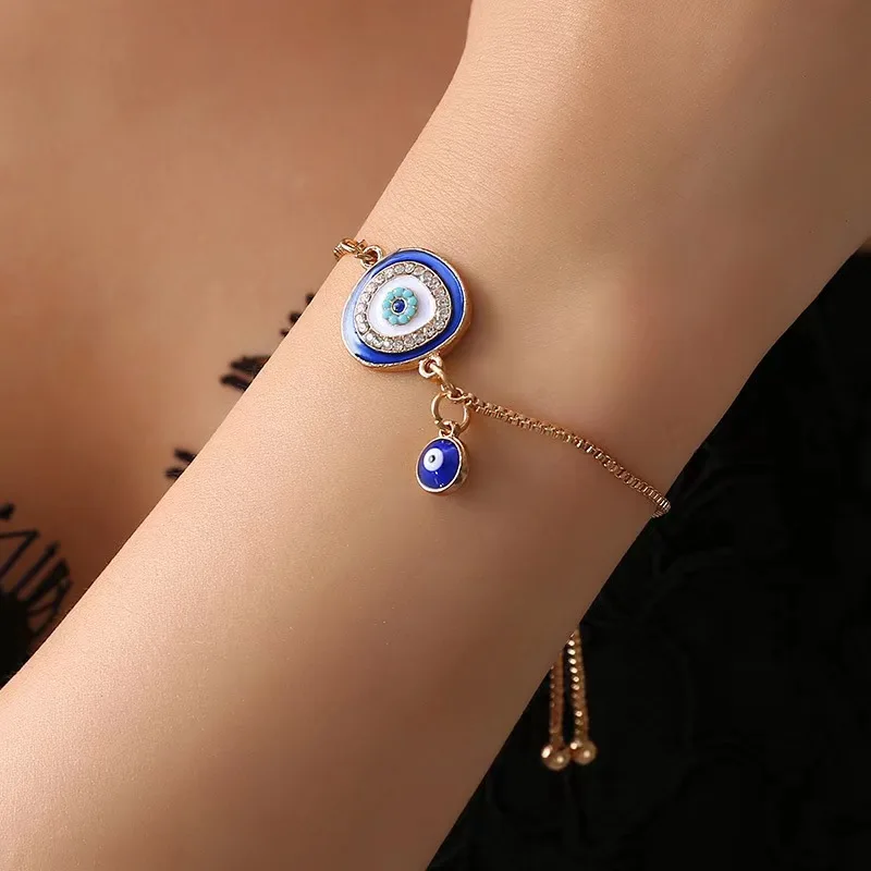 Blue Evil Eye Bracelet Charm Vintage Woven Adjustable Bracelet