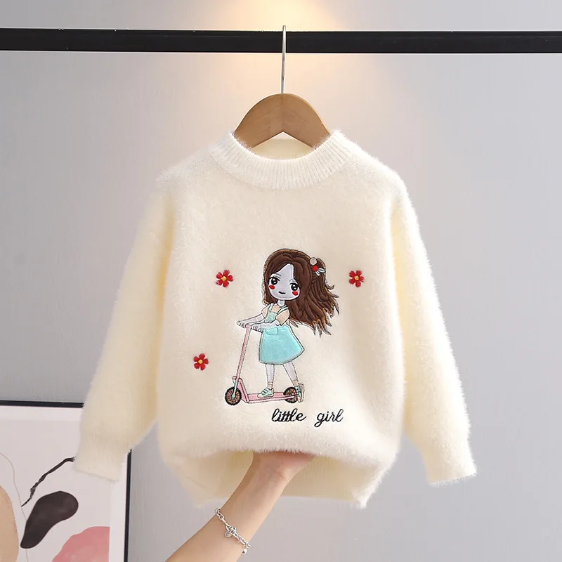 New Children Girls Clothes Lovely Cartoon Flowers Pattern Sweater Letter Cotton Sweatshirt Autumn Winter Outfit for Kids GY11141