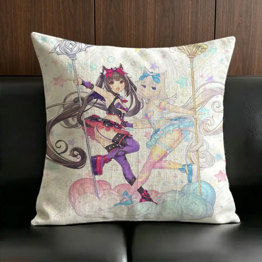 Anime Poster N-NekoparaS Cushion Cover Anti-dustmite Pillowcase Invisible zipper silky short plush Sofa cushion cover