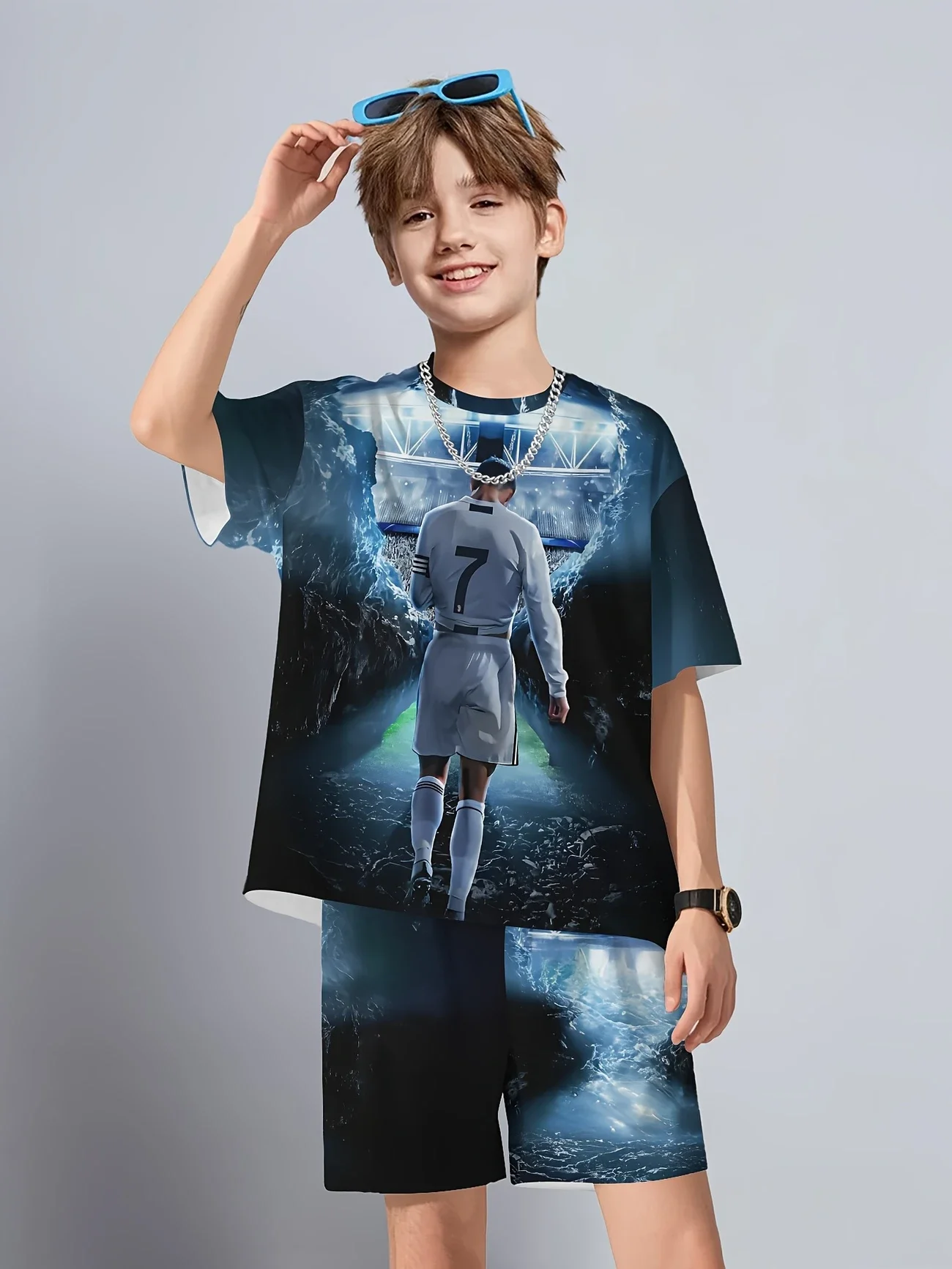 Summer New Colorful 3D Printed Top Short Sleeved Shorts Two-piece Set for Man and Woman Top Short Sleeved Set