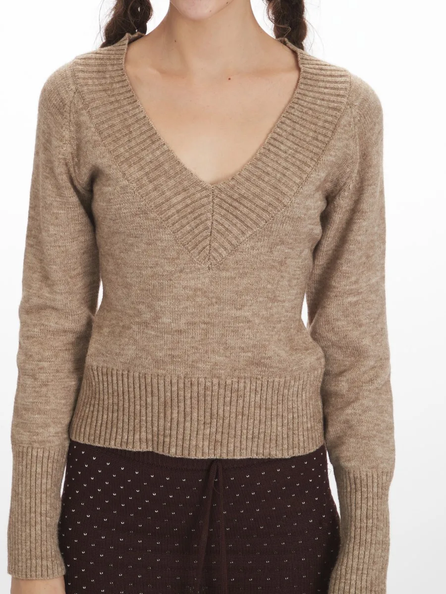 

Slim Fit Vneck Basic Pure Color Knitted Winter Clothes for Women Girls Elegant Womens Sweaters Long Sleeve Tops Office Ladies