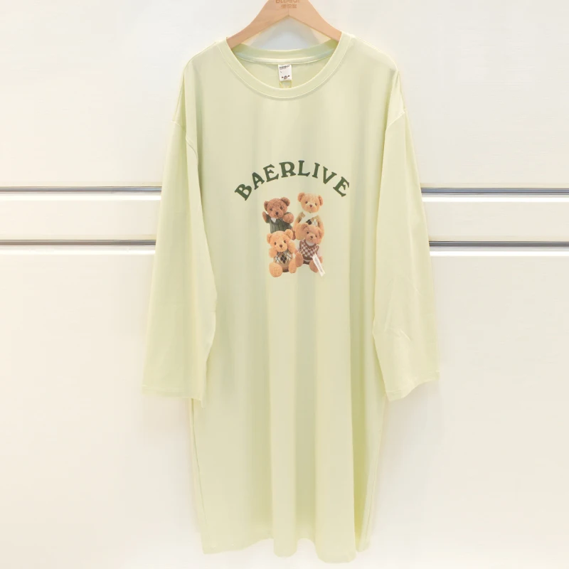 baren-bear-女性の長袖パジャマ綿レンツィングホーム服防ダニ漫画レタープリント快適なレジャースーツ