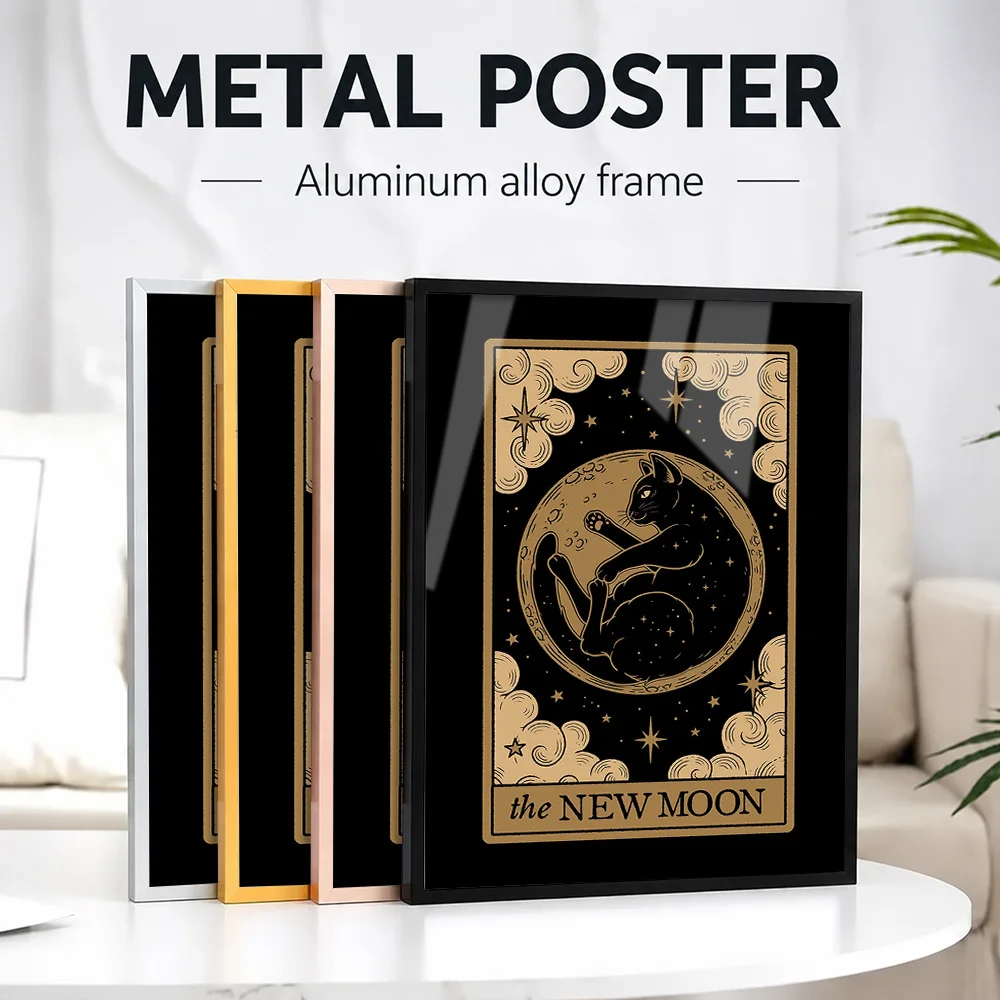 The New Moon Cat Framed Metal Poster Personalized Photo Astronomy Visual Style Wall Art For Bedroom And Study Space Lover Gift