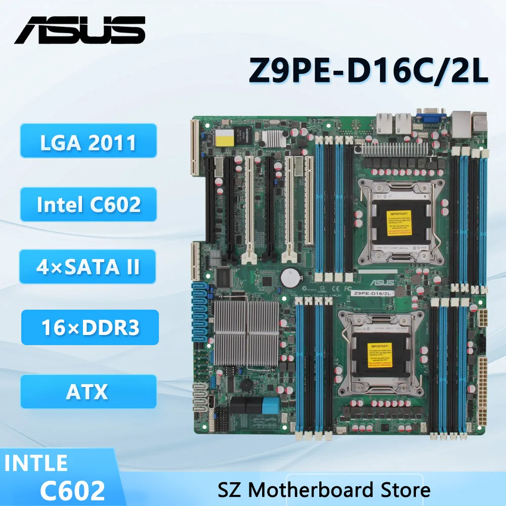 Placa base para servidor ASUS Z9PE-D16/2L, Intel C602 Socket 2011DDR3, 512GB, 6×PCI-E X16, compatible con CPU E5-2600/E5-2600 v2