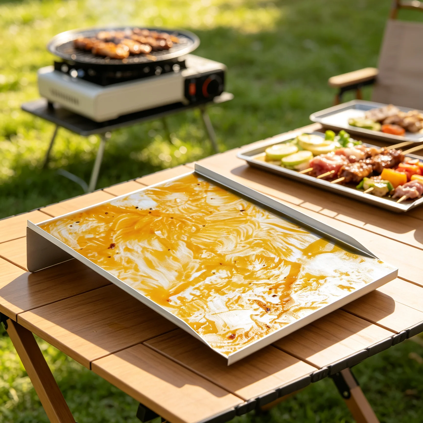 Stainless Steel Drip Tray Liners Kit Silver Rectangular No Assembly Inclined Drain Hole Grease Collection Tray For BBQ Grilling