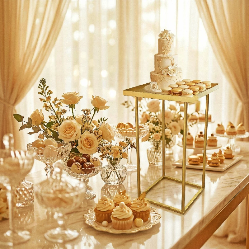 

6PCS Geometric Road Guide T-Table Candy Bar Rack Wedding Props Square Trays Dessert Table Centerpiece for Wedding Party Decor