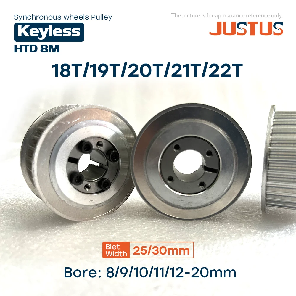 HTD 8M 18T/19T/20T/21T/22 Teeth Timing Pulley Keyless Bushing Bore 8/9/10/11/12/14/15/16/17/18/19/20mm for Belt Width 25/30mm