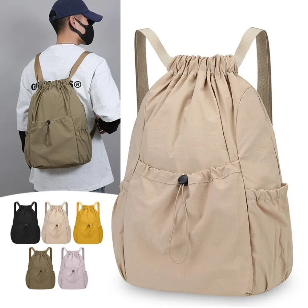 Nylon Oxford Drawstring Backpack Lightweight Drawstring Closure Foldable Backpack Solid Color Large Capacity Backpack
