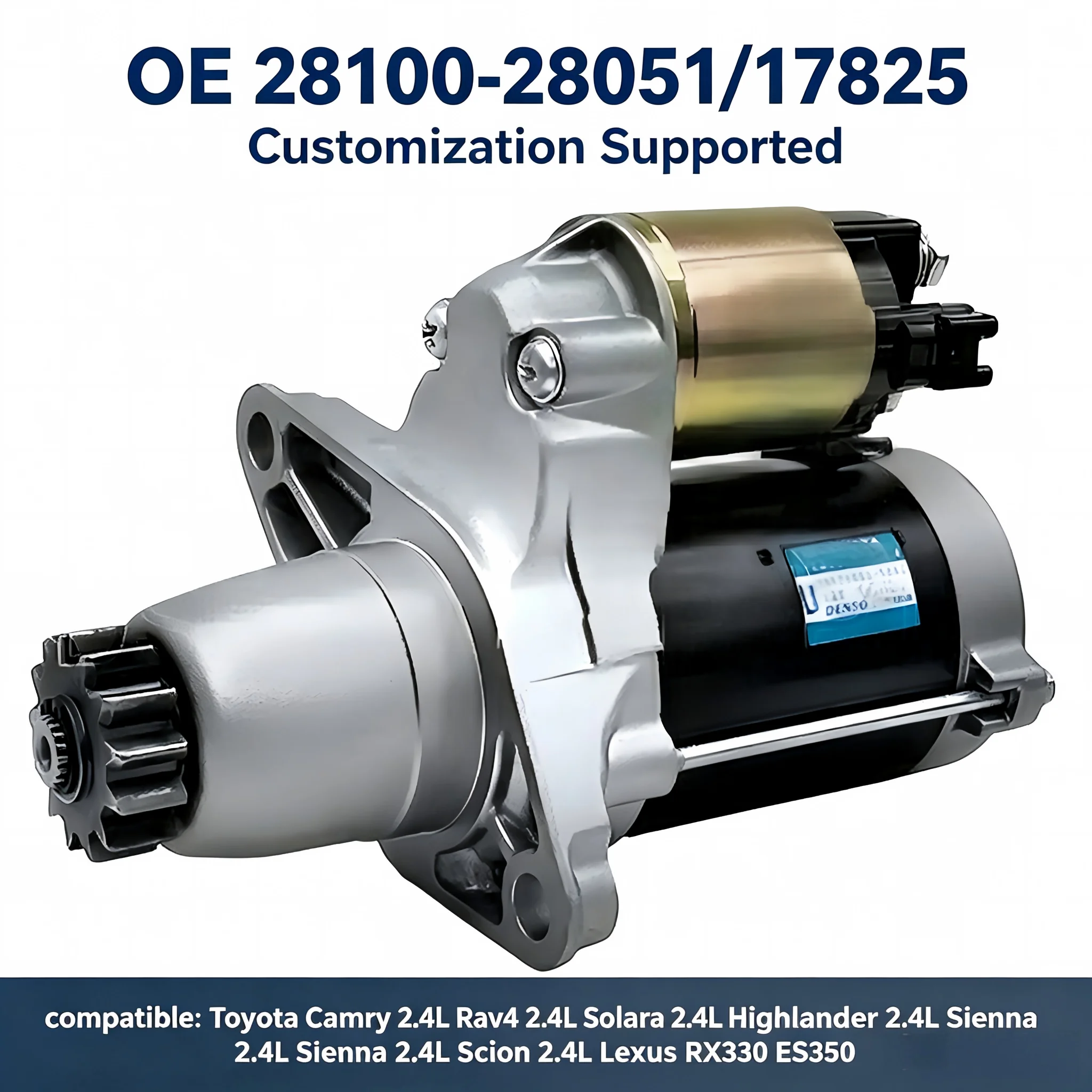 Starter Motor 28100-28051 17825 12V 1.6KW 13T for Toyota Camry RAV4 Solara Highlander Previa Lexus ES330 2.4L Replacement Parts