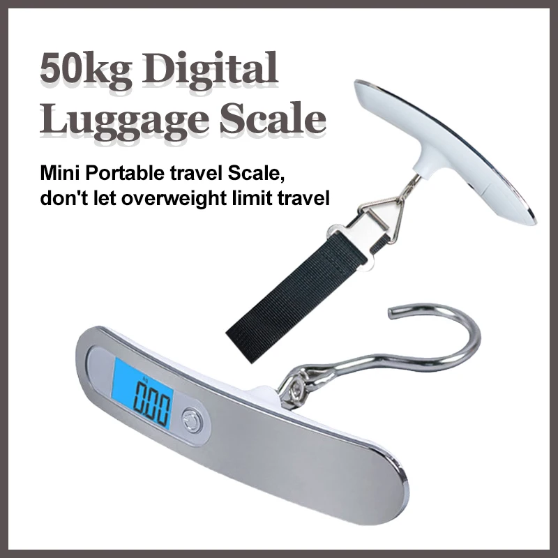 50kg Digital Luggage Scale Portable Electronic Hanging Steelyard Hook Scale LCD Backlight Display Weighting Suitcase Travel Bag