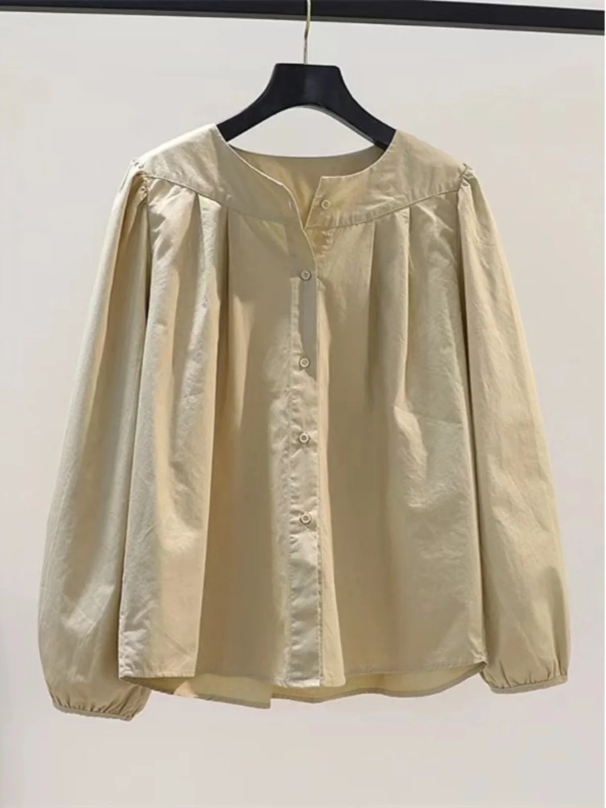 

Loose Lantern Sve irt Women's Spring Autumn round Ne Folded Design Slimming Japanese Sle Forest Girl Top