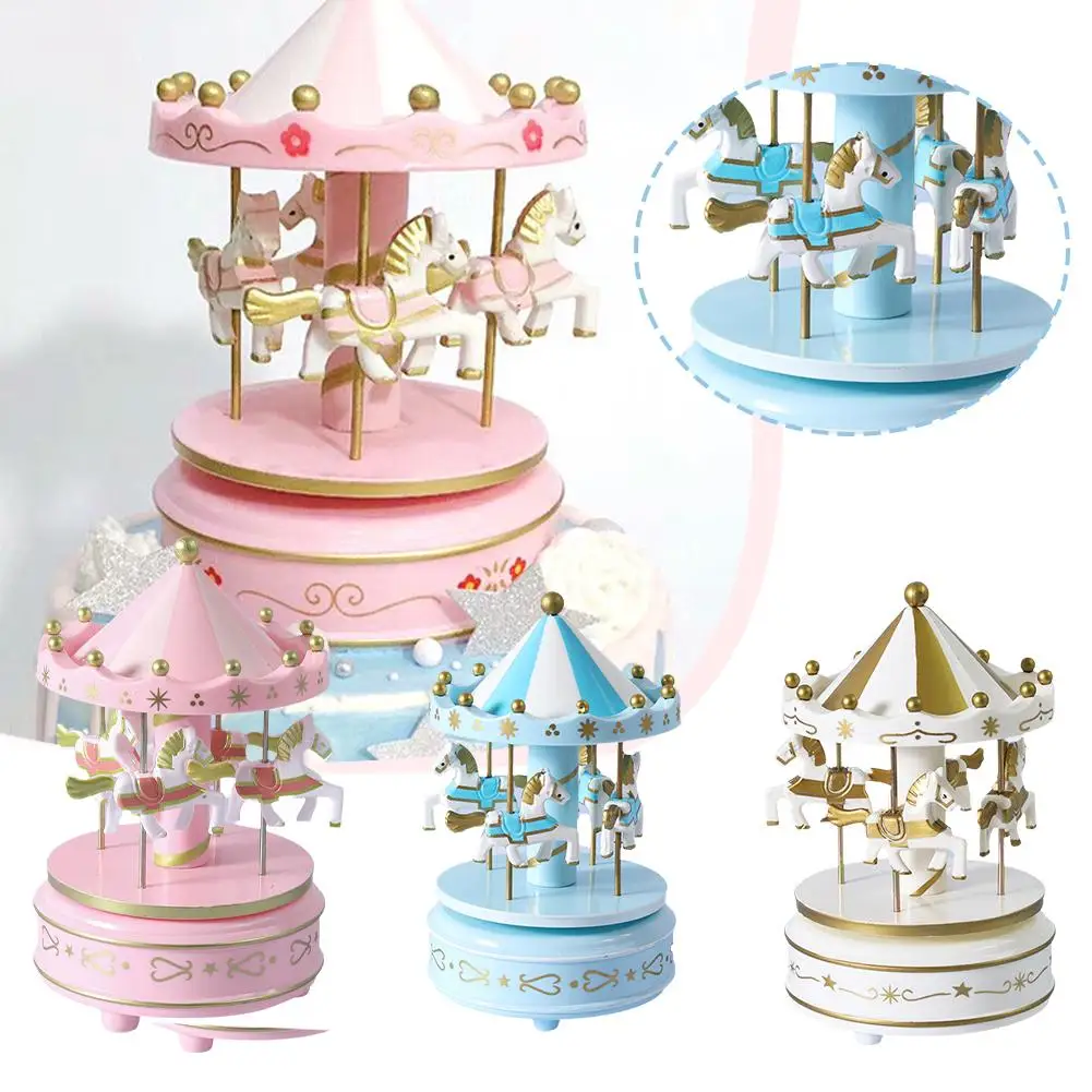 Carousel Music Box Princess Little Girl Children Baby Birthday Decoration Ornaments Box Cake Music First Gift Colorful Toy P6o0