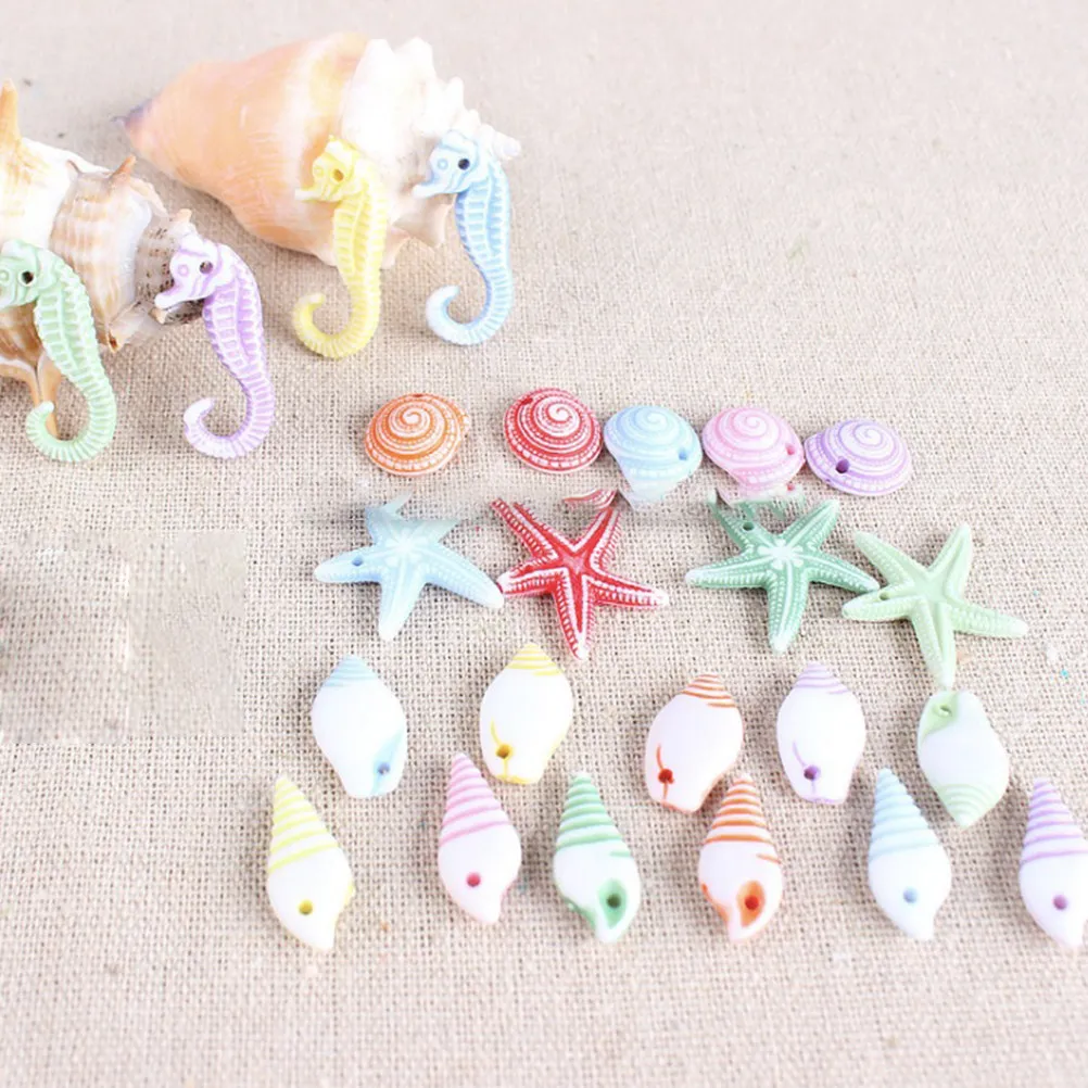 48Pcs Resin Mini Ocean Ornaments Set Seahorse Star Conch for Aquarium Tank Terrarium Home Decor DIY Craft Photo Prop Vibes
