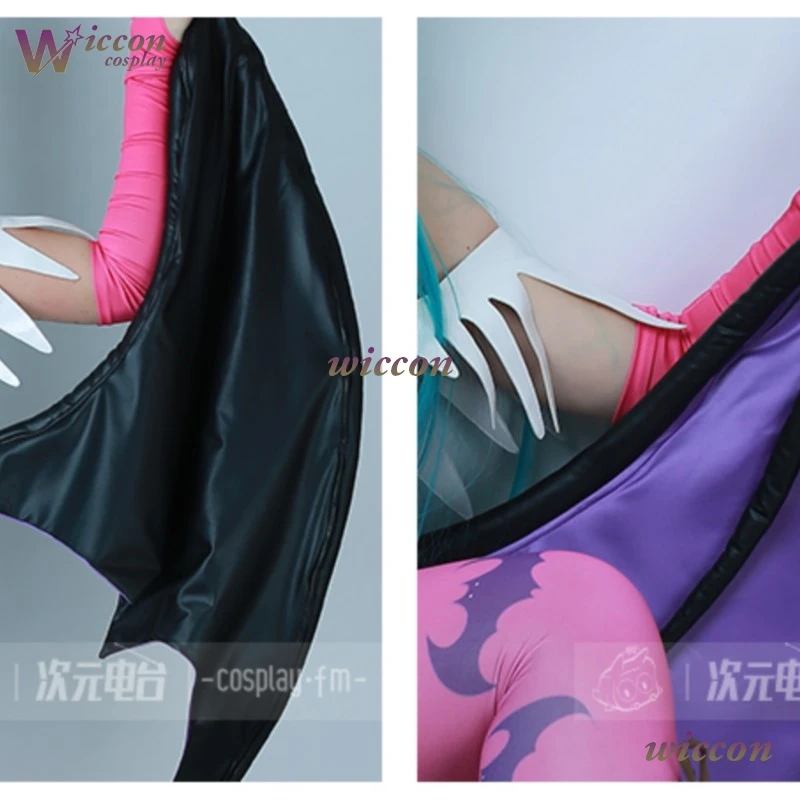 أزياء WuHu Game Tumes النسائية على شكل قلب مجوف من Morrigan أزياء تنكرية مع أجنحة ضيقة بدلة Darkstalkers Succubus #4