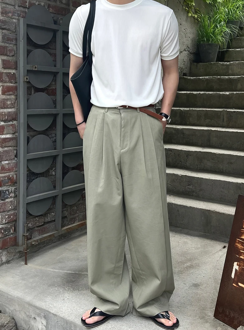 

Lightweight Cotton Linen Men's Loose Straight Leg Work Pants Casual Wide Leg Breathable Sun Protection Long Trousers