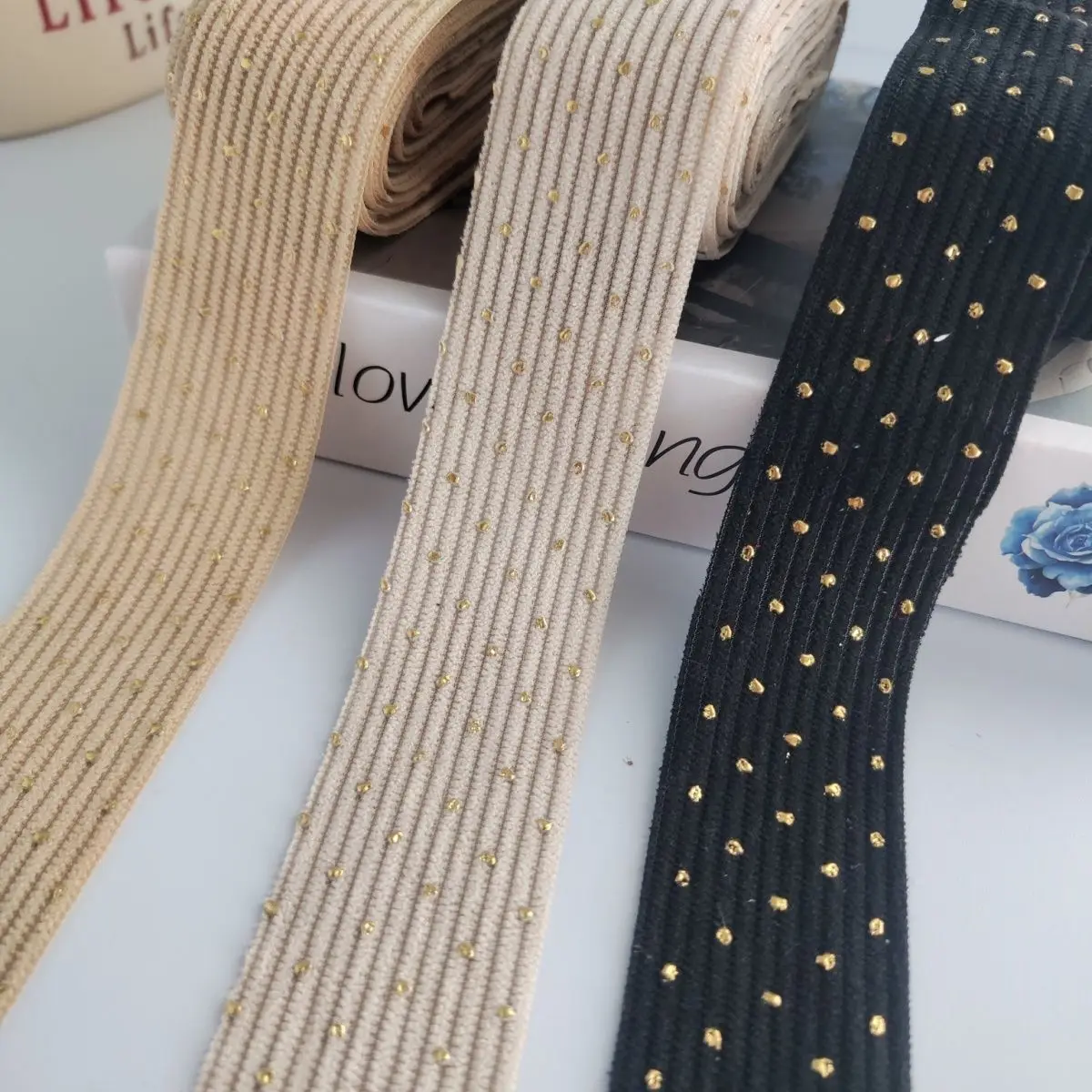 Single-sided bronzing printing point fleece fabric striped webbing handmade DIY bow hair accessories clothing decorative ribbon