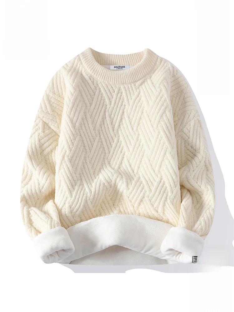 

Мужской вязаный свитер Paul Frank из утолщенного флиса, с круглым вырезом, из мягкого полиэстера, повседневный, зимний, новинка