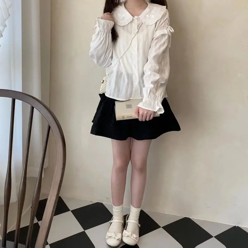 Camisa lisa japonesa Kawaii que combina con todo, Tops para niñas, blusas bonitas de moda Lolita para mujeres, blusa elegante con mangas abullonadas, ropa para mujer