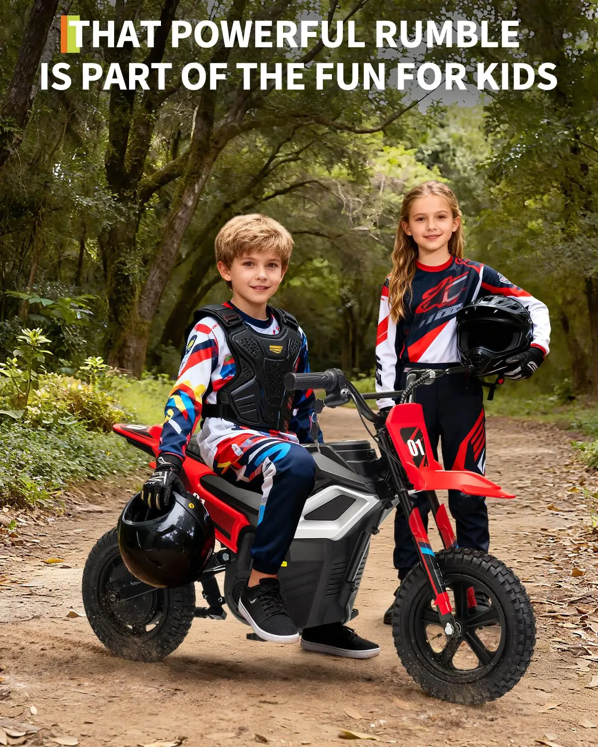 

Kids Outdoor Photo Prop 24V 350W Electric Ride On Motorcycle 13.7MPH Mini Dirt Bike With Suspension Bluetooth & Music