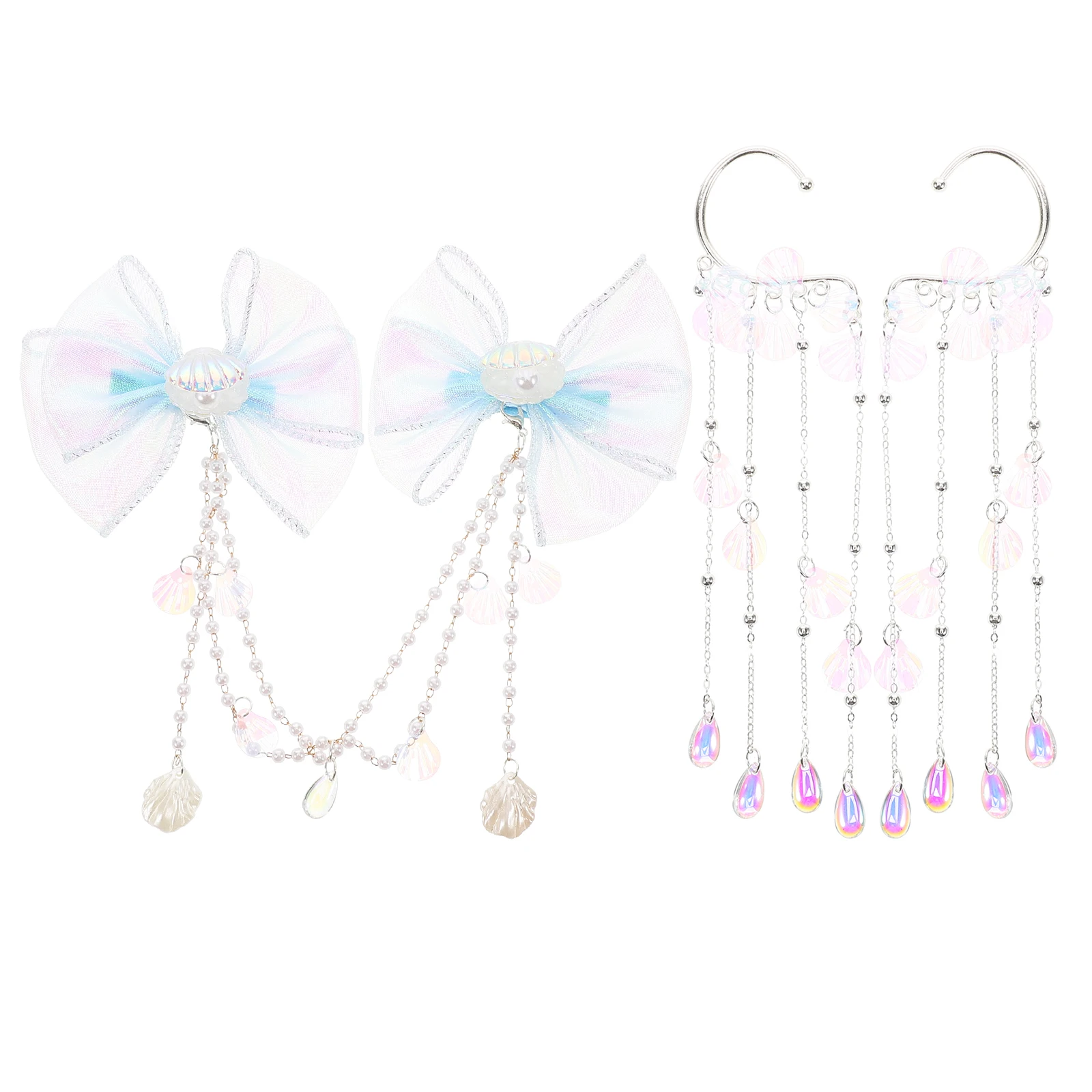 

Forehead Chain Hair Clip Mermaid Bows Headband Tassel Blue Clips Princess Accessories Child Comfort Materials Artificial Pearl