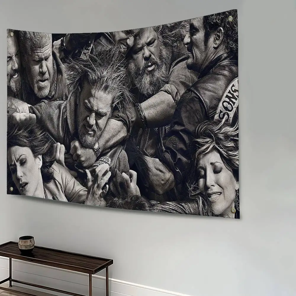 S-Son Of Anarchy American Crime Tv Series Flag Polyester Printed Banner For Decor Tapestry Dorm Room Bedroom