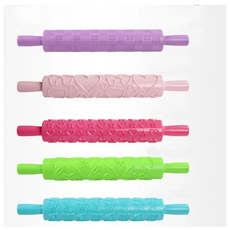 Roller Cake Decorating Embossed Rolling Pins Textured Non-Stick Fondant Pastry Icing Clay Dough Roller Kitchen Baking Tools